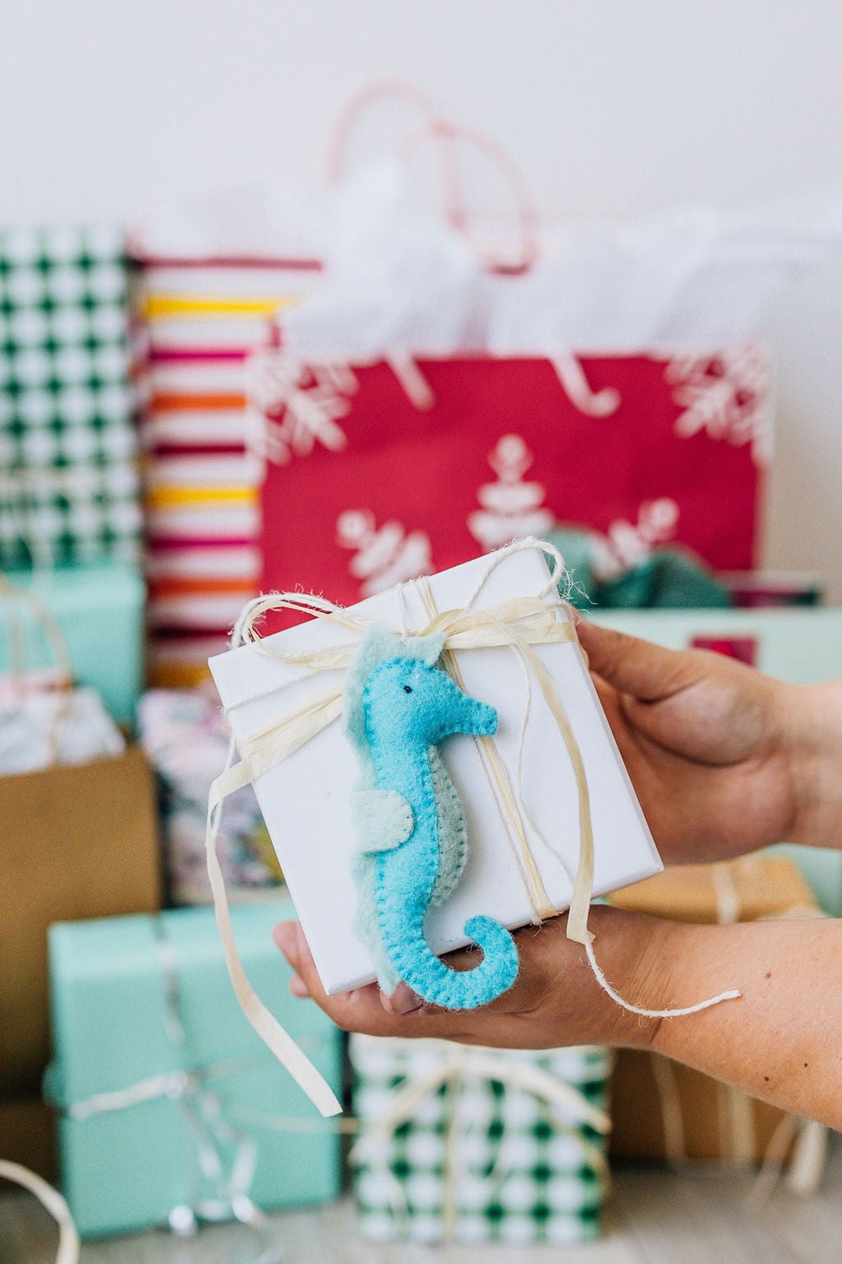 Seahorse Ornament – Handmade Wool Felt Holiday Decor