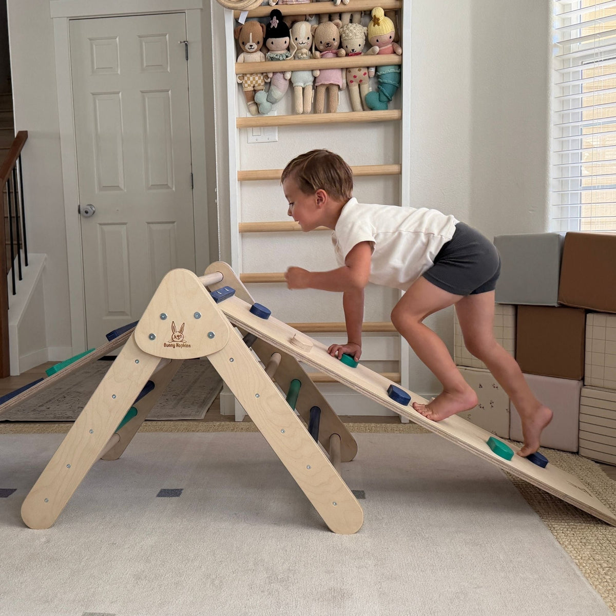 Bunny Hopkins My First Climber Playset – Mini Pikler Triangle with Reversible Ramp, Made in the USA