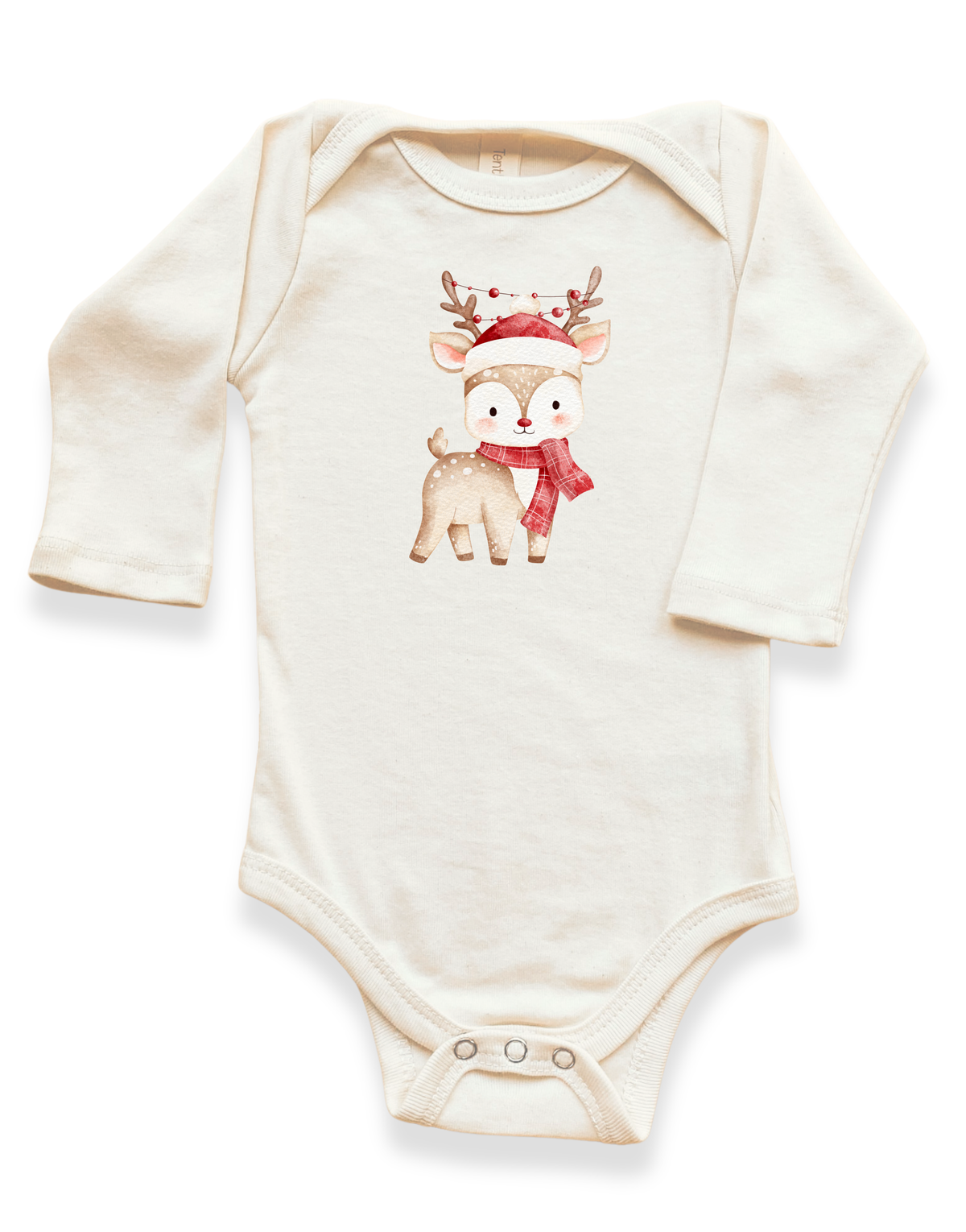 Christmas Reindeer Organic Cotton Baby Bodysuit – Long Sleeve, Gender-Neutral, 0–24M