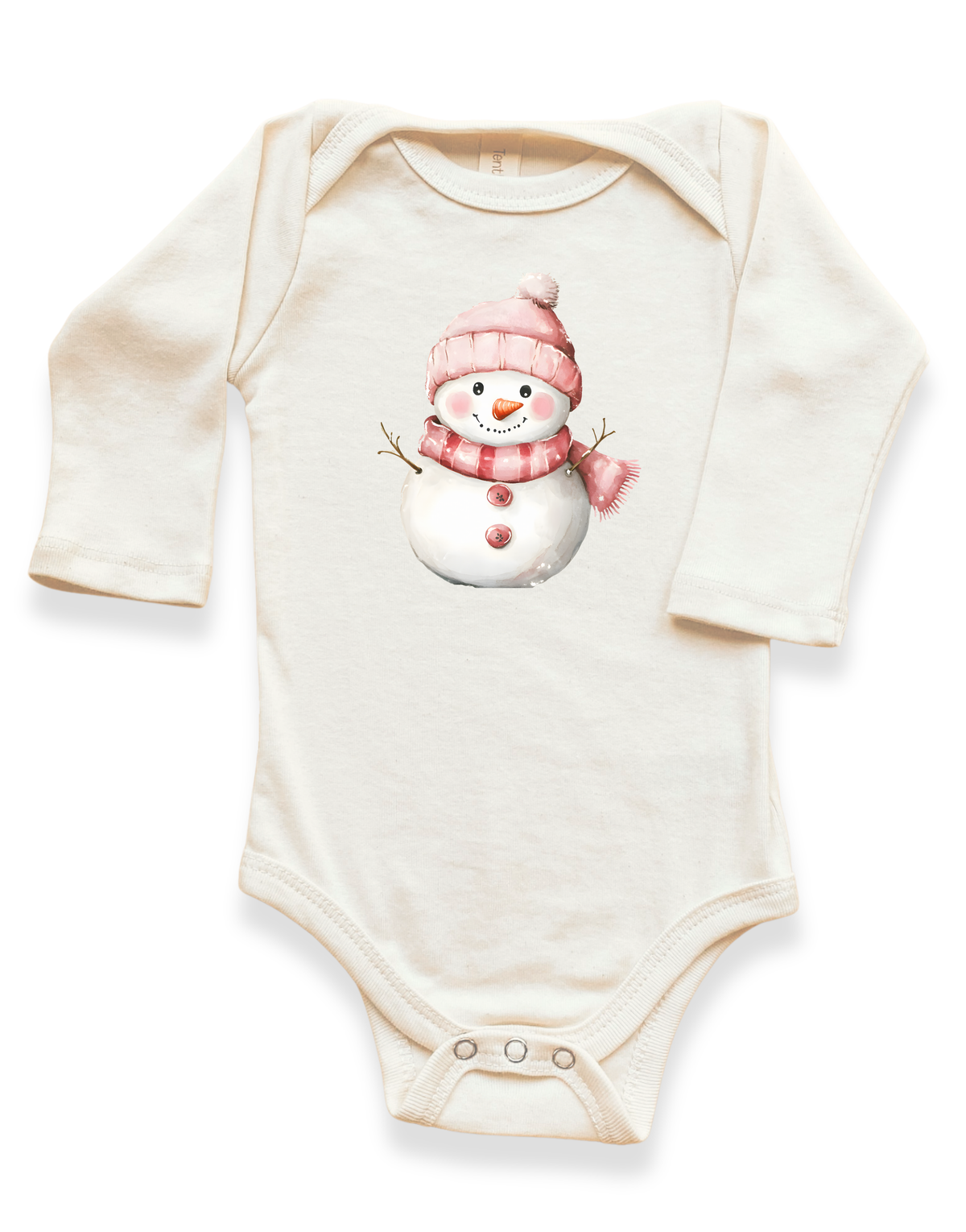 Snowman Organic Cotton Baby Bodysuit – Long Sleeve, 0–24M