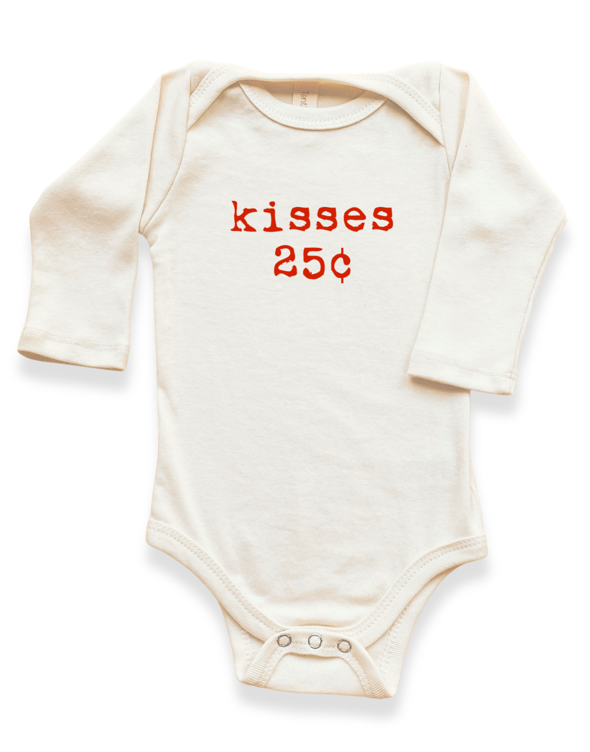 Kisses 25c Organic Cotton Baby Bodysuit – Long Sleeve, Red or Black, 0–24M