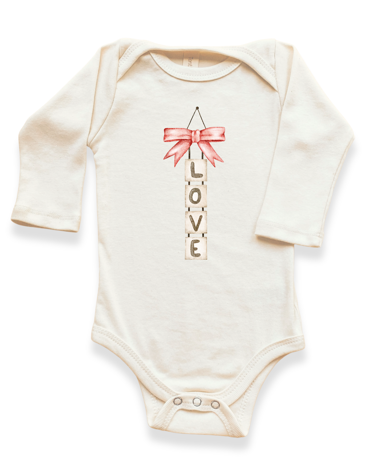 Love Blocks Bow Organic Cotton Baby Bodysuit – Long Sleeve, 0–24M