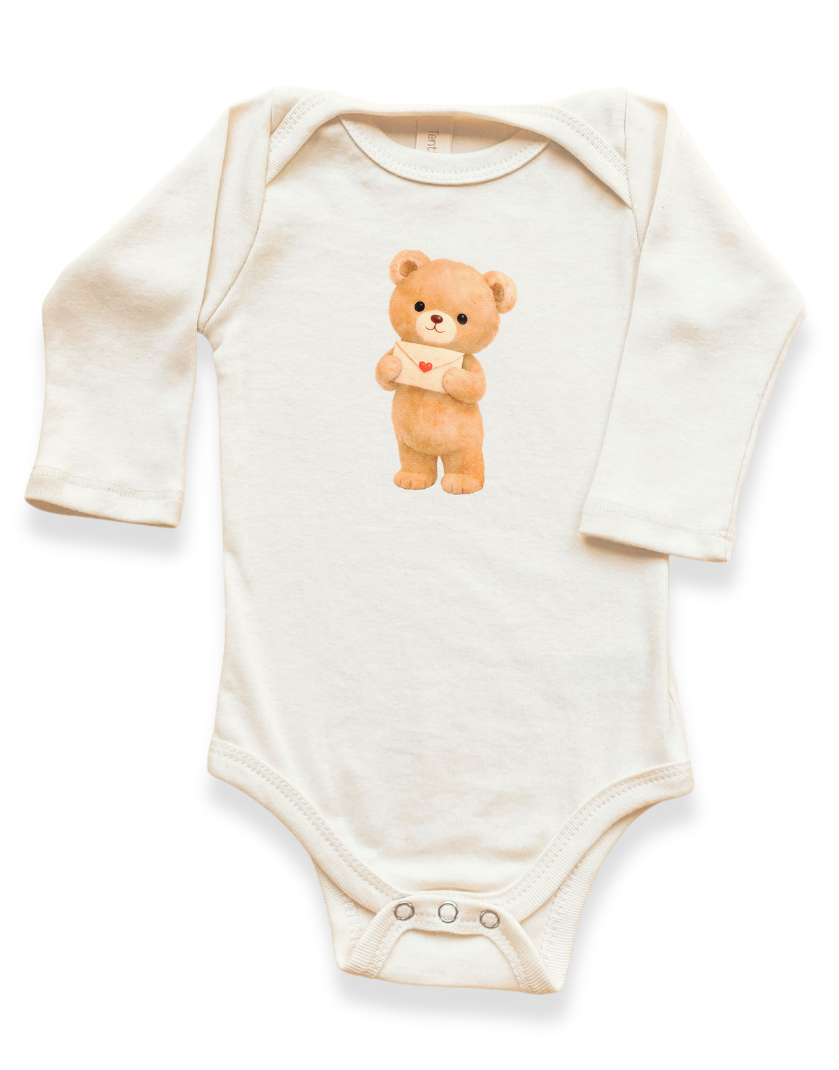 Love Letter Bear Organic Cotton Baby Bodysuit – Long Sleeve, 0–24M