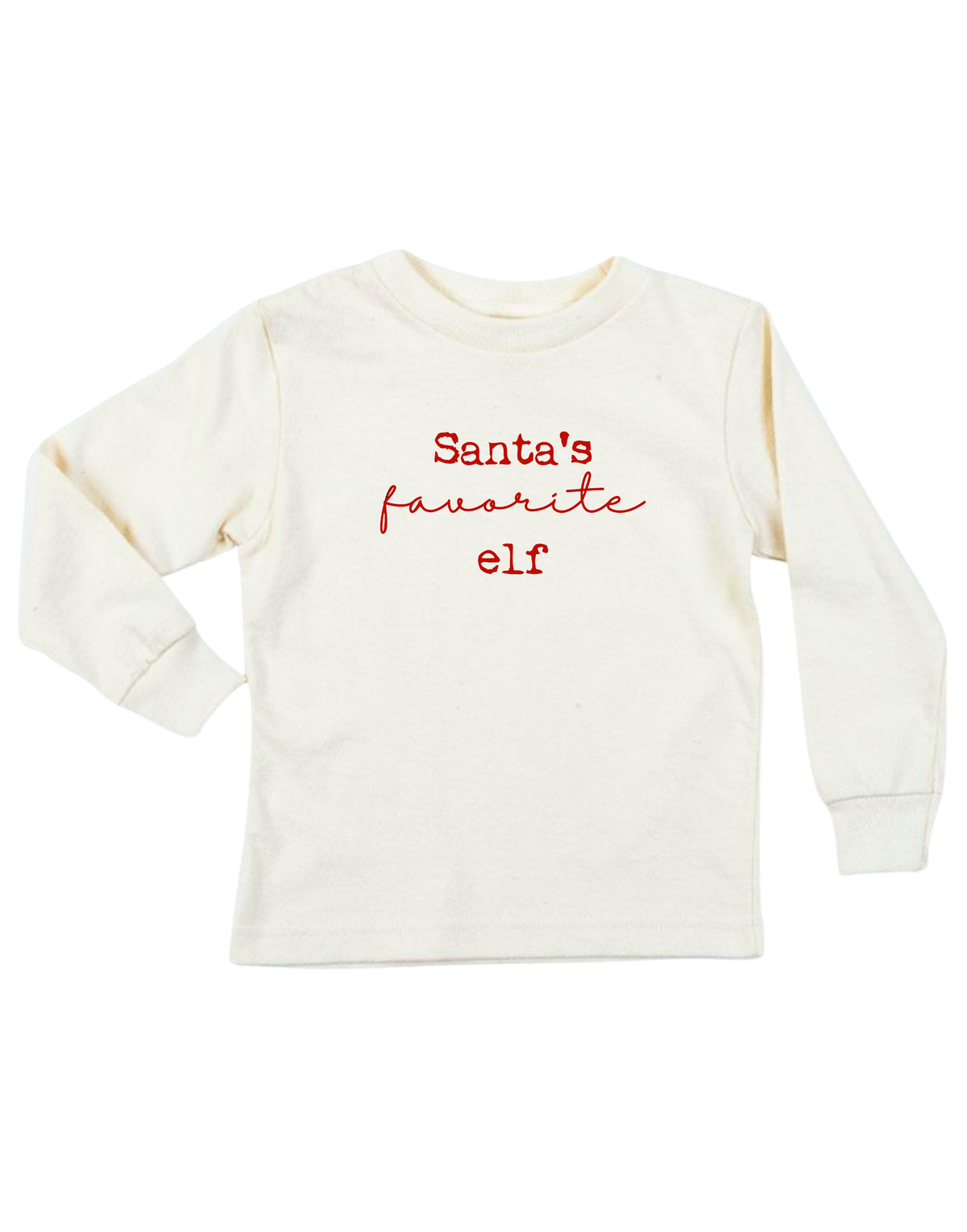 Santa’s Favorite Elf Organic Cotton Kids T-Shirt – Long Sleeve, Red or Olive, 2T–10Y