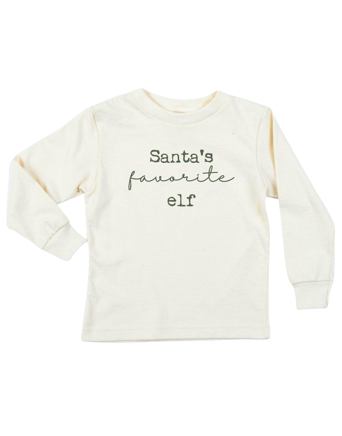 Santa’s Favorite Elf Organic Cotton Kids T-Shirt – Long Sleeve, Red or Olive, 2T–10Y