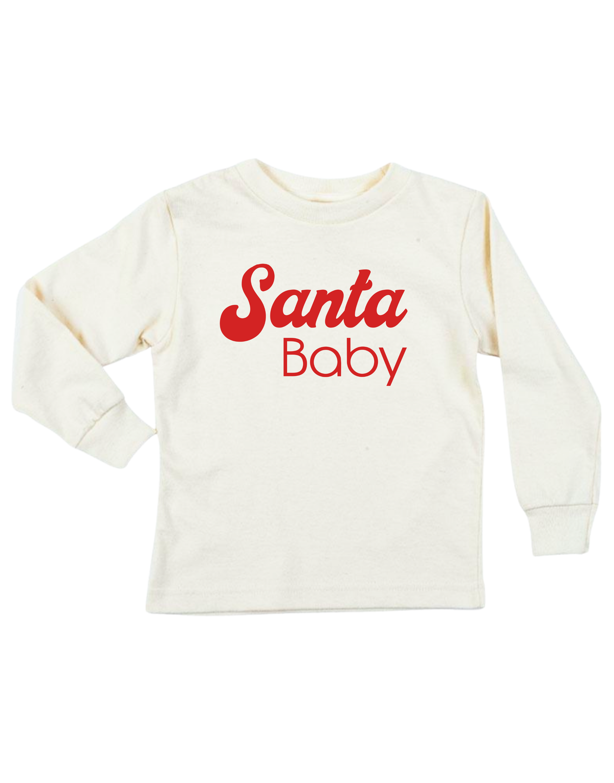 Santa Baby Organic Cotton Kids T-Shirt – Long Sleeve, Red or Olive, 2T–10Y