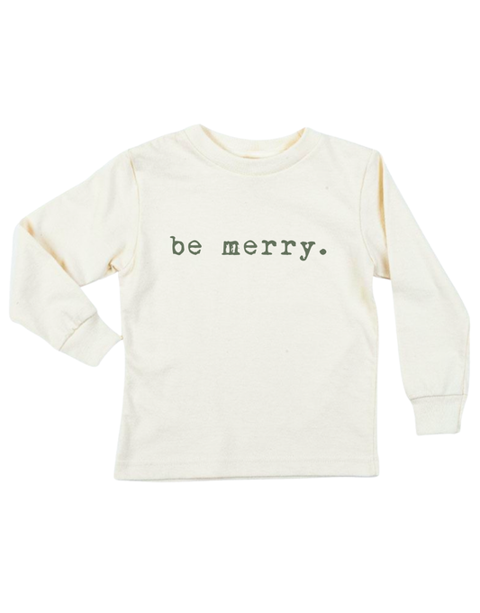Be Merry Organic Cotton Kids T-Shirt – Long Sleeve, Red or Olive, 2T–10Y