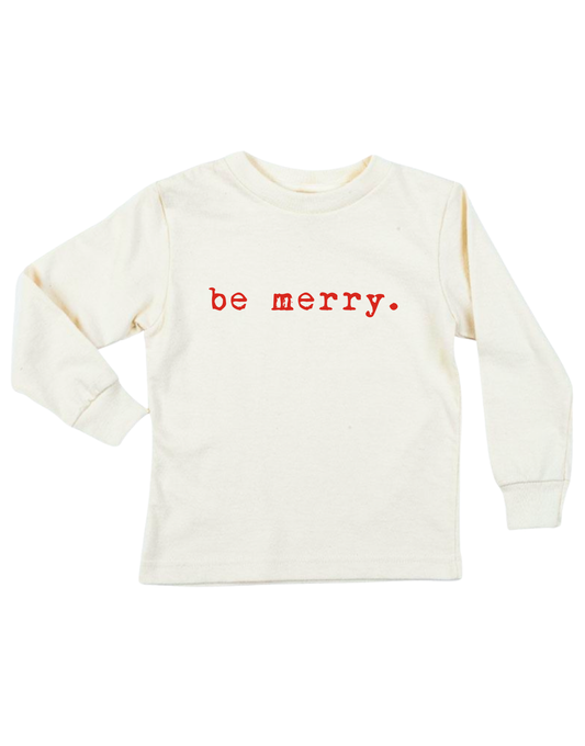Be Merry Organic Cotton Kids T-Shirt – Long Sleeve, Red or Olive, 2T–10Y