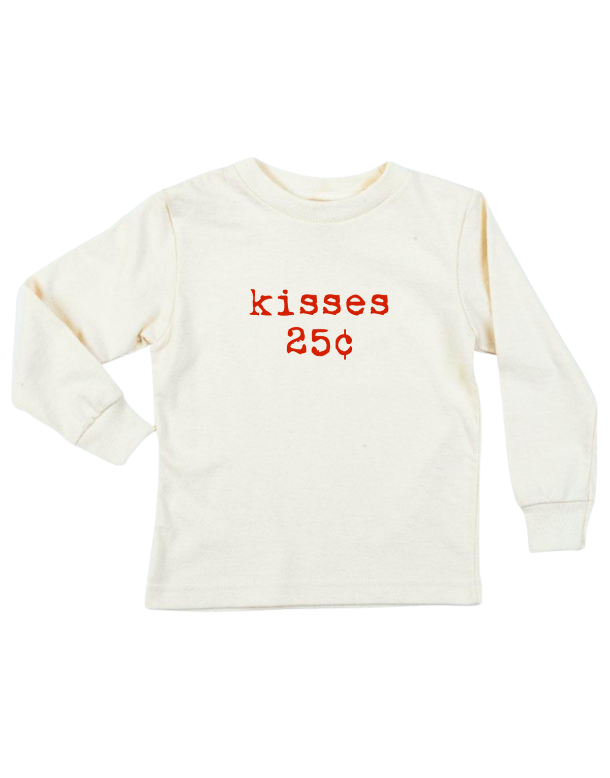 Kisses 25c Organic Cotton Kids T-Shirt – Long Sleeve, Red or Black, 2Y–12Y