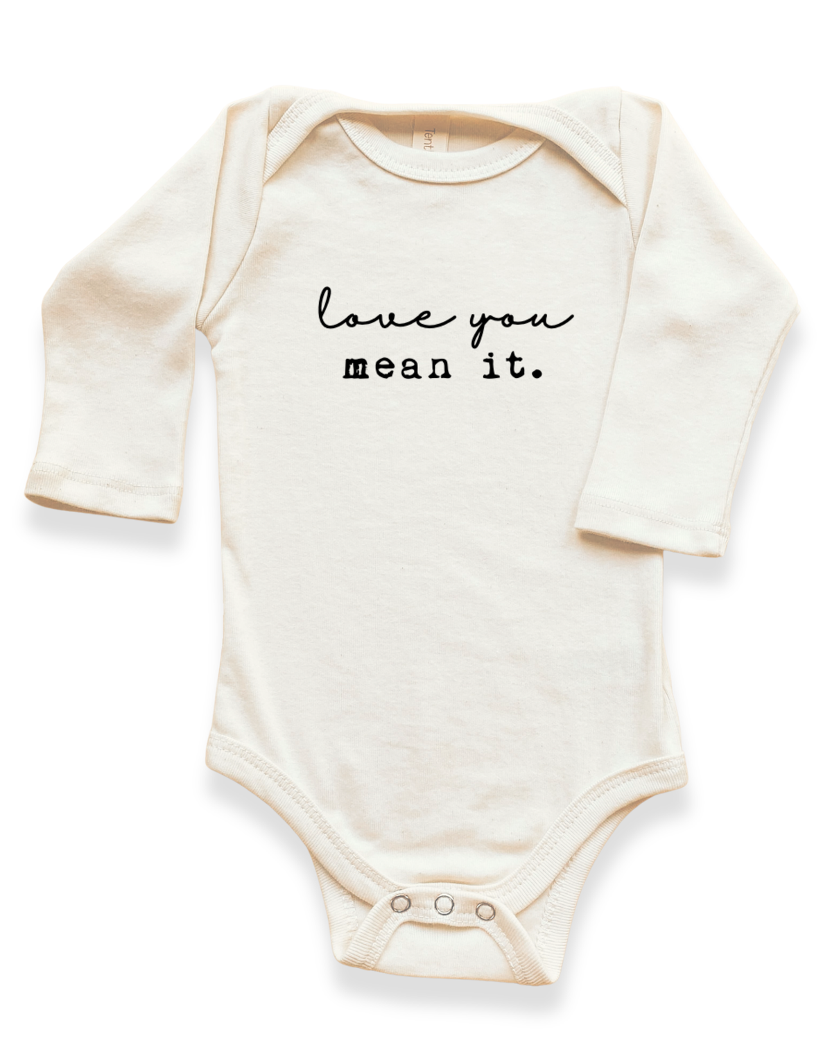 Love You Mean It Organic Cotton Baby Bodysuit – Long Sleeve, Black or Clay, 0–24M