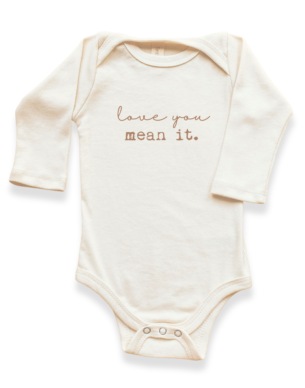 Love You Mean It Organic Cotton Baby Bodysuit – Long Sleeve, Black or Clay, 0–24M