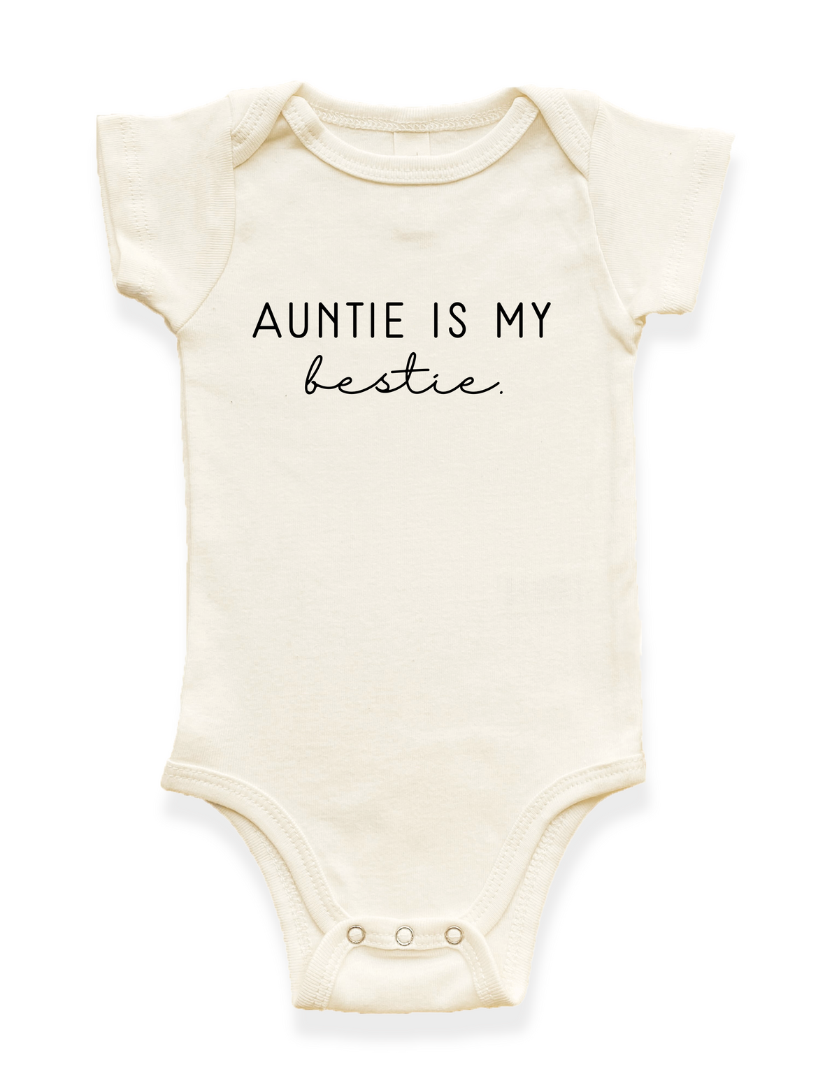Auntie is my Bestie Organic Cotton Baby Bodysuit – Short Sleeve, 0–24M