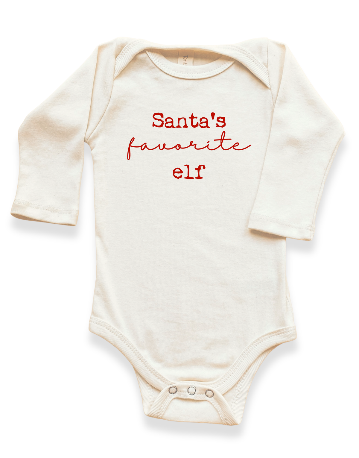 Santa’s Favorite Elf Organic Cotton Baby Bodysuit – Long Sleeve, Red or Olive, 0–24M