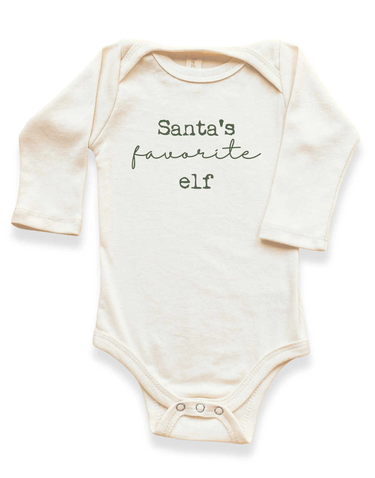Santa’s Favorite Elf Organic Cotton Baby Bodysuit – Long Sleeve, Red or Olive, 0–24M