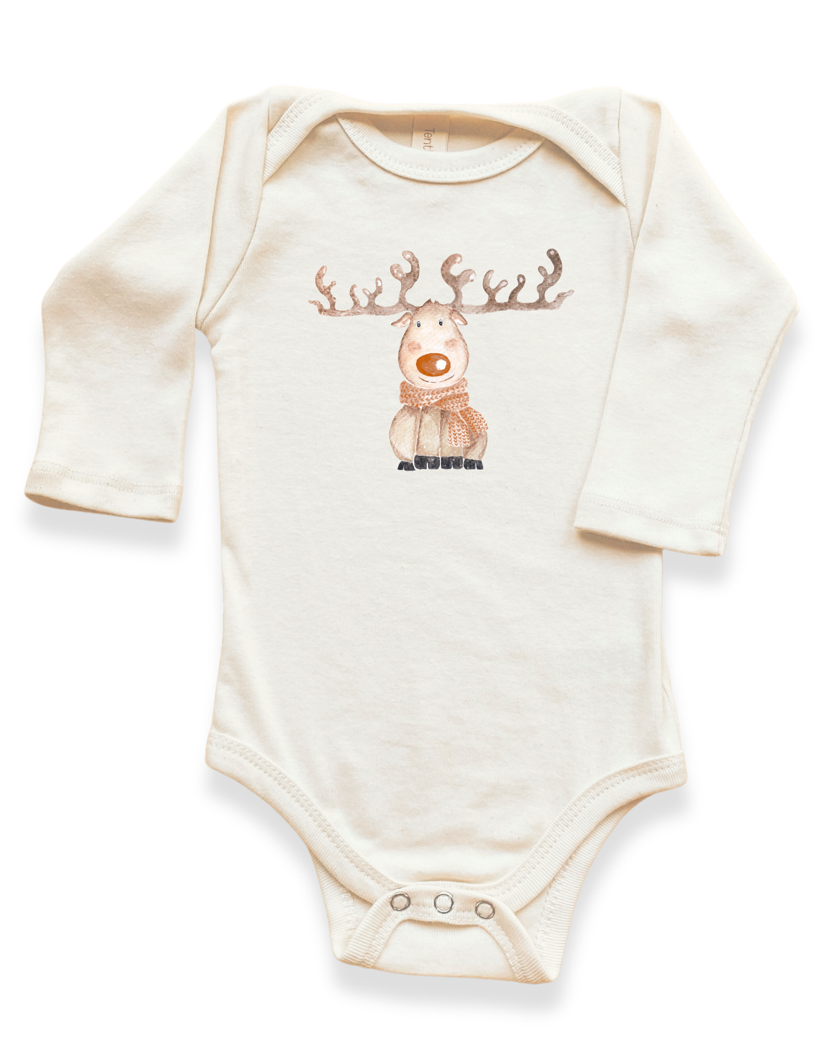 Reindeer Organic Cotton Baby Bodysuit – Long Sleeve, 0–24M