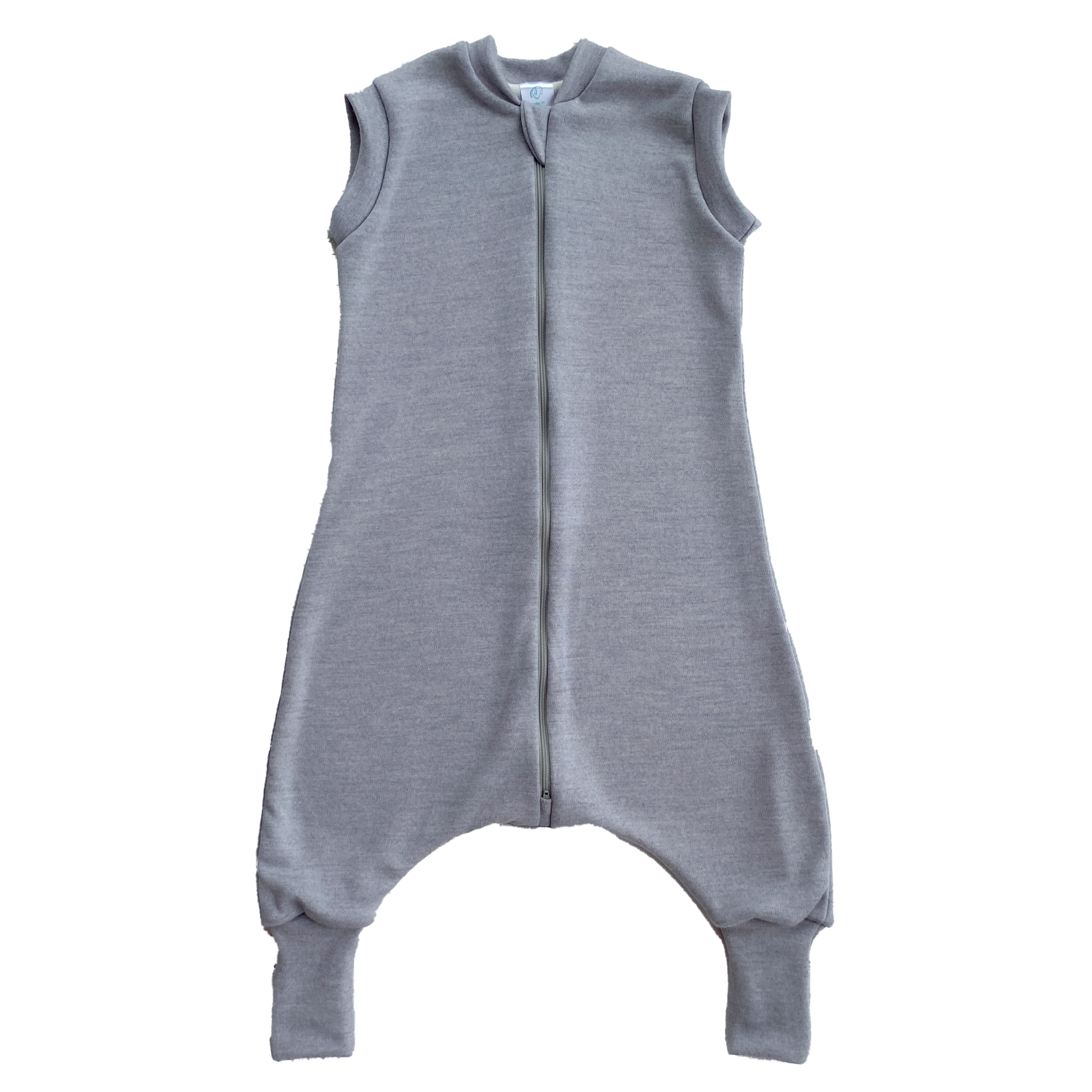 Baby in Merino sleep sack with open legs for older kids.