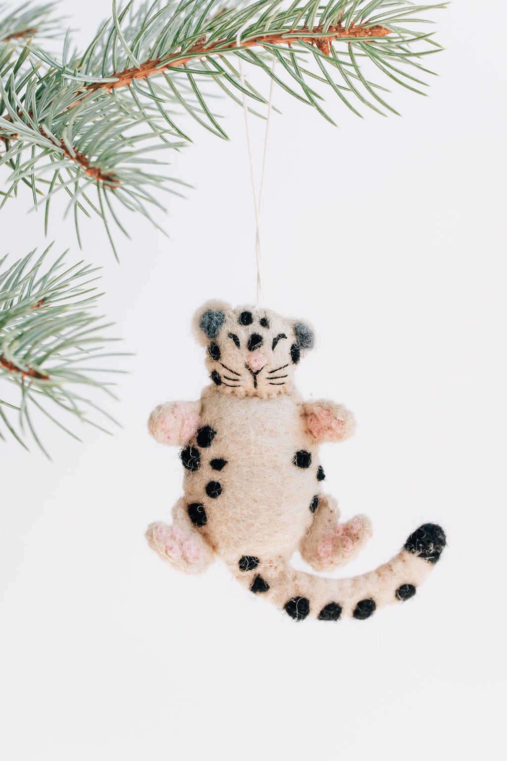 Snow Leopard Ornament – Handmade Wool Felt Holiday Decor