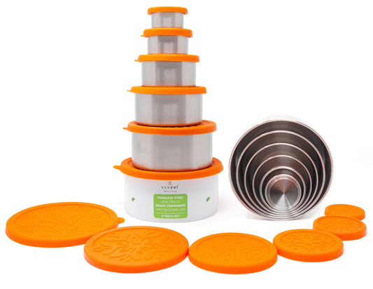 Ecozoi Sustainable Non-Toxic Stainless Steel Lunch Box 6 Pc Set, Leak Proof