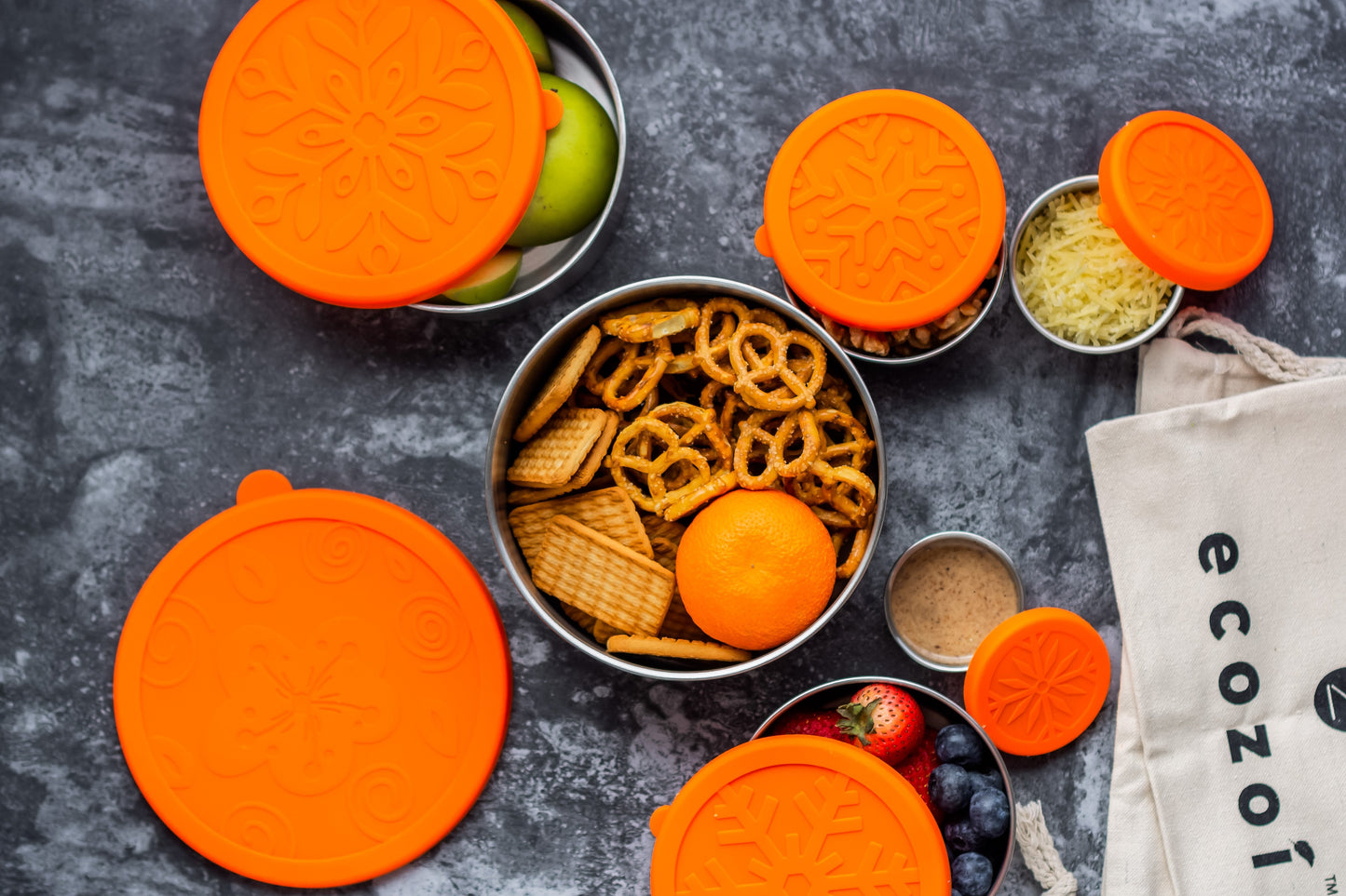 Ecozoi Sustainable Non-Toxic Stainless Steel Lunch Box 6 Pc Set, Leak Proof