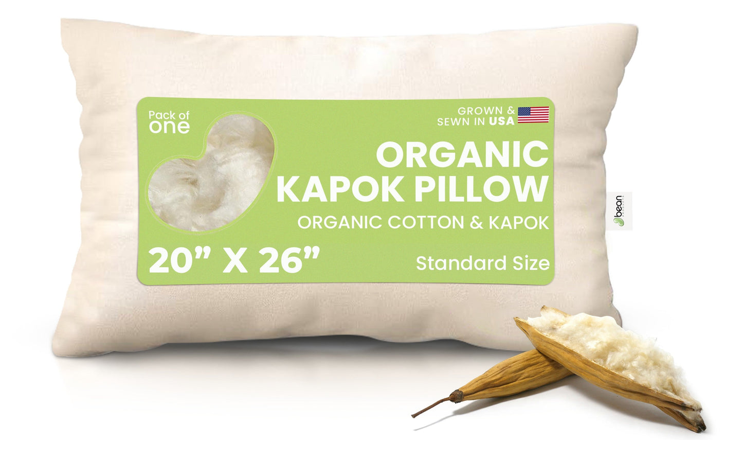 Organic Kapok Sleep Bed Pillows with 100% Organic Cotton Fabric - Plant Based Vegan