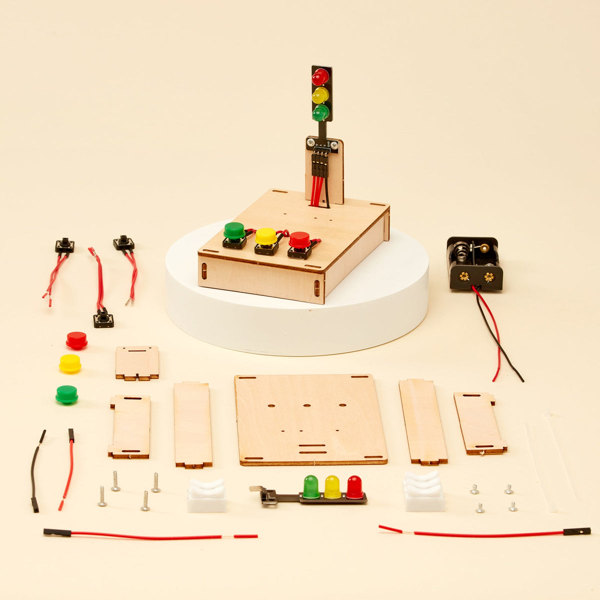 Kitsville Traffic Lights DIY Kit – Wooden STEM Building Kit for Kids 8+