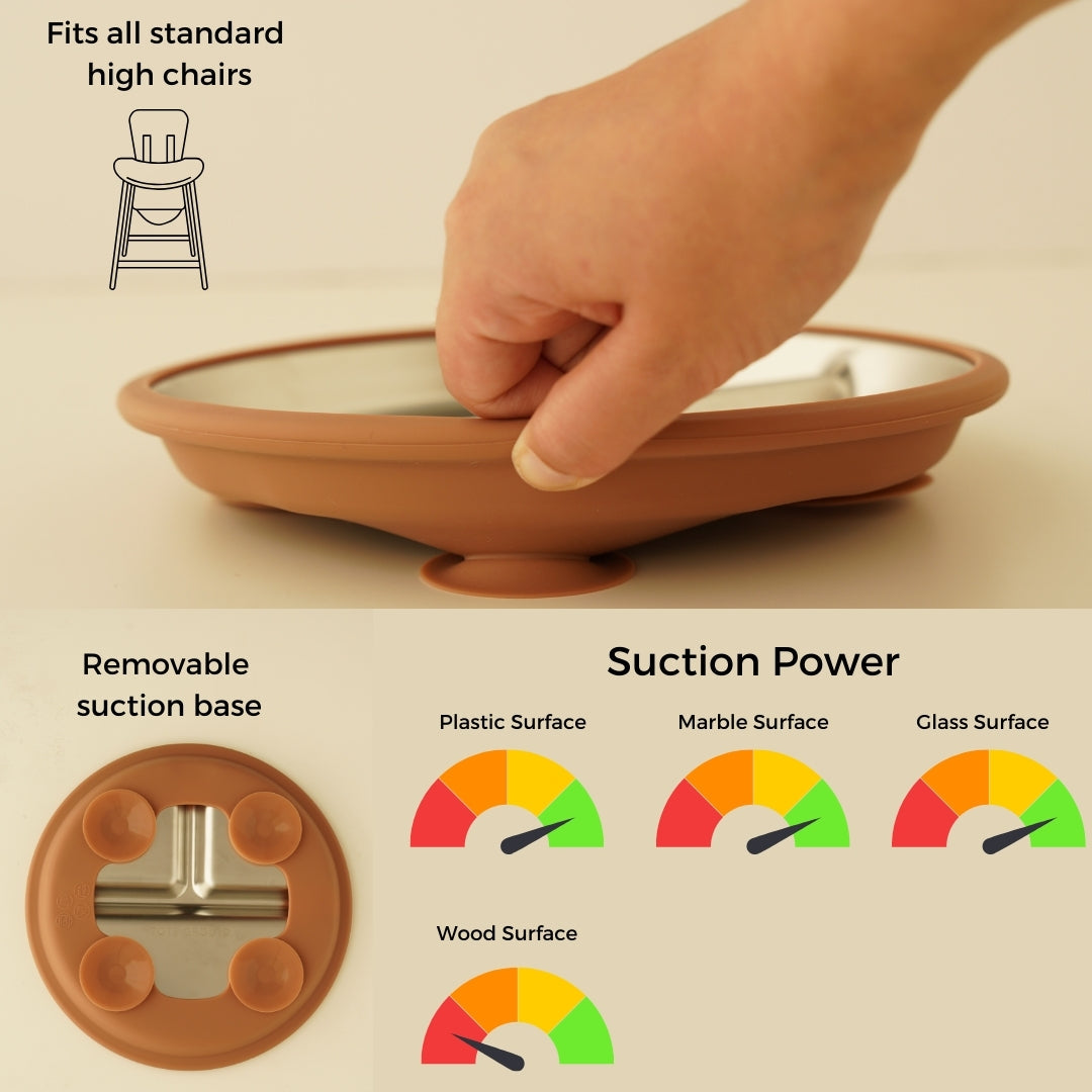 Tots Ground Eco-Friendly Stainless Steel Baby and Toddler Divided Plates - Mocha Mousse & Sage Green - Pre-Order Now