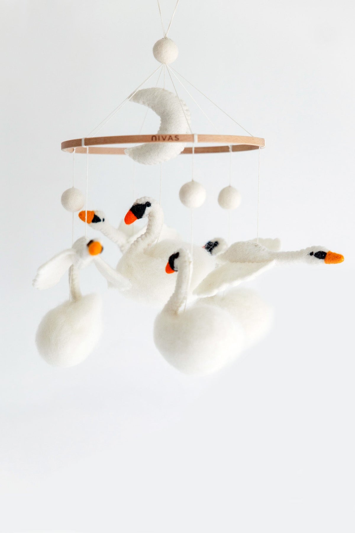 Swan Crib Mobile – Handmade Wool Felt Nursery Decor