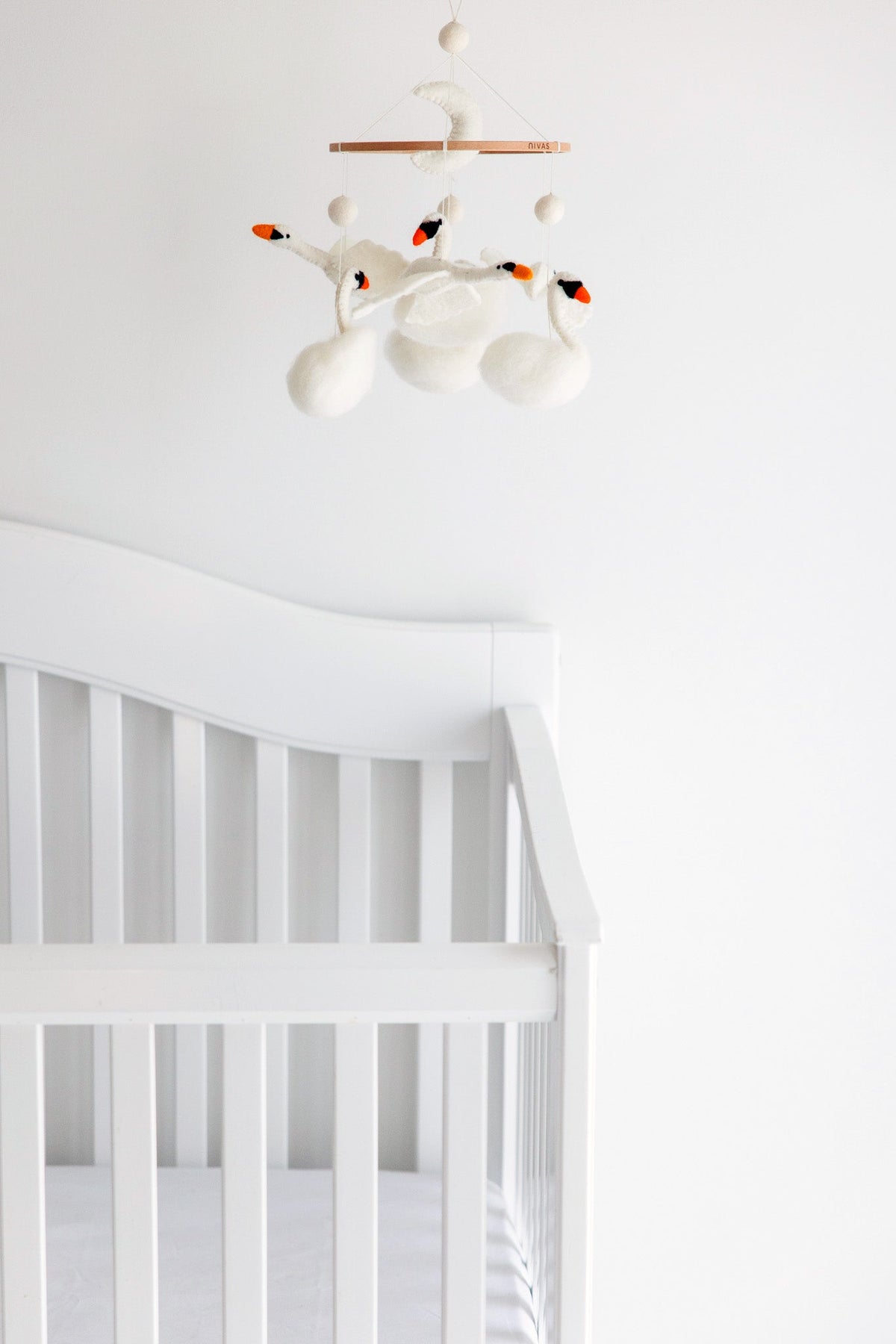 Swan Crib Mobile – Handmade Wool Felt Nursery Decor