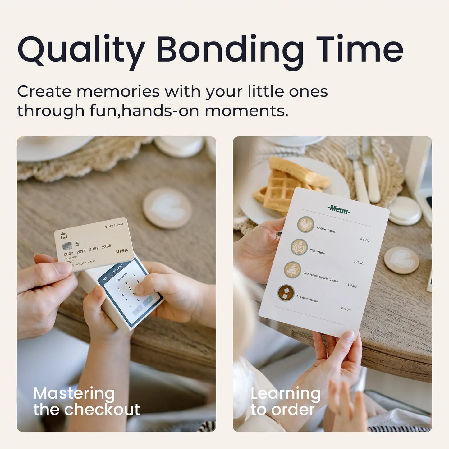 Tiny Land® Play Kitchen Accessories – Children’s Coffee Maker: Wooden Café Play Set for Kids