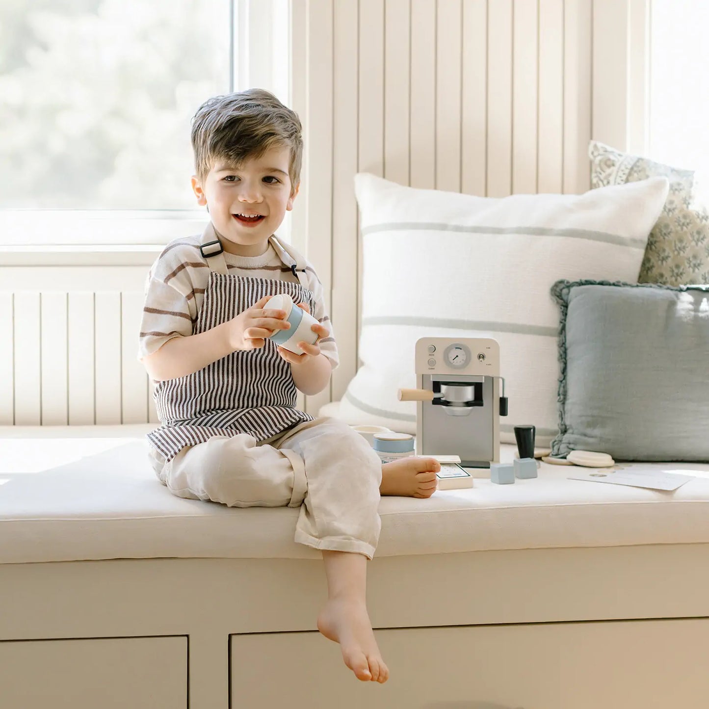 Tiny Land® Play Kitchen Accessories – Children’s Coffee Maker: Wooden Café Play Set for Kids