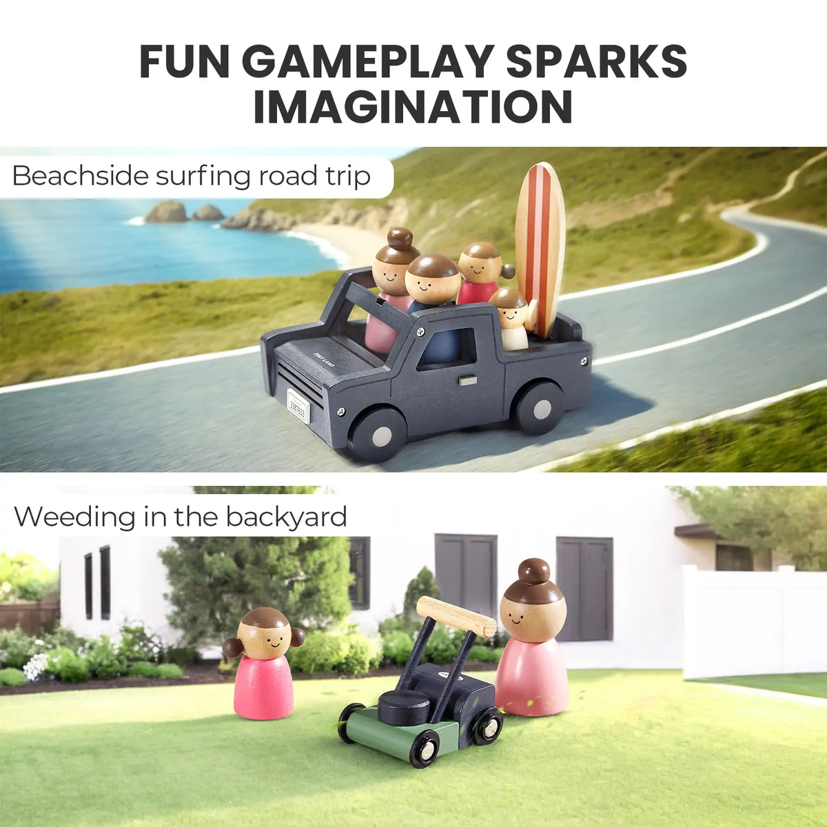 Tiny Land Sweet Family Dollhouse Gift Set – Black Wooden Dollhouse, Garage & Doll Set