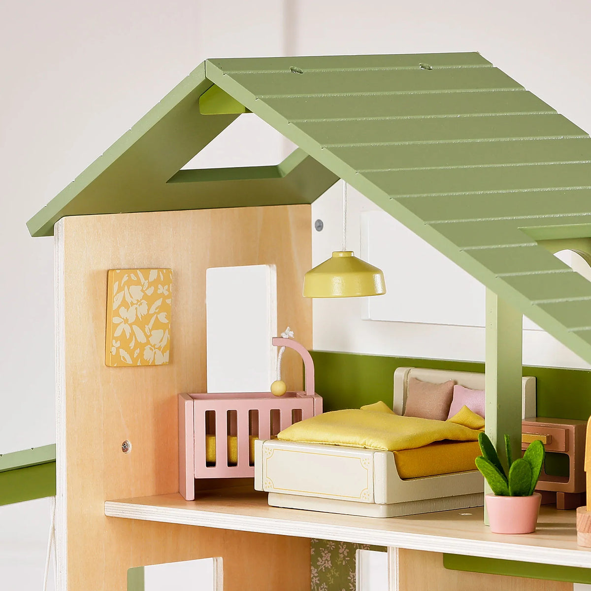 Tiny Land® Sweetwood Edge Wooden Dollhouse with Furniture – 3-Story 1:12 Scale Dollhouse, Green or Pink, Ages 3+