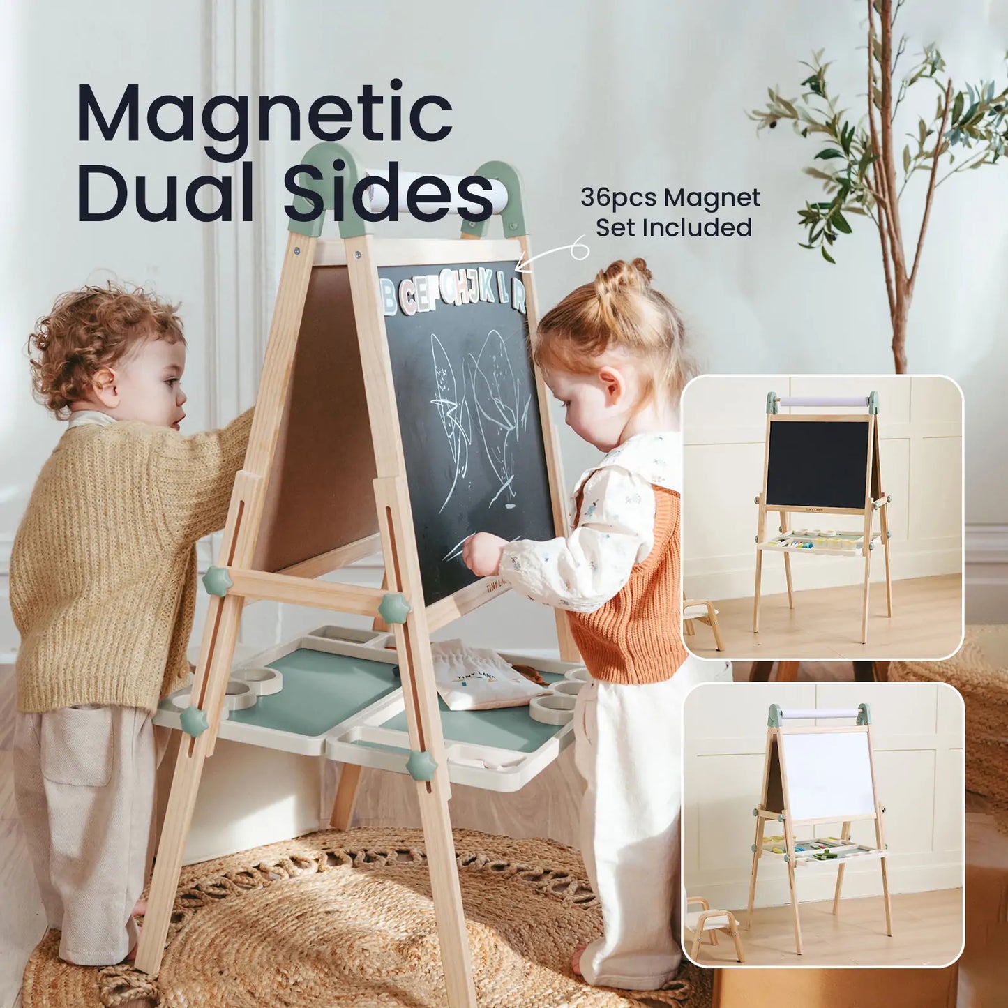 Tiny Land® Magnitales Wooden Easel for Kids - Green