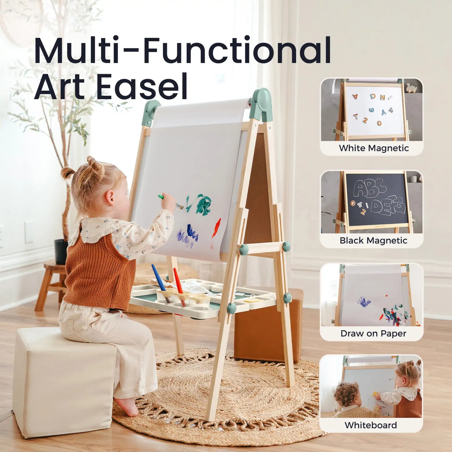 Tiny Land® Magnitales Wooden Easel for Kids - Green