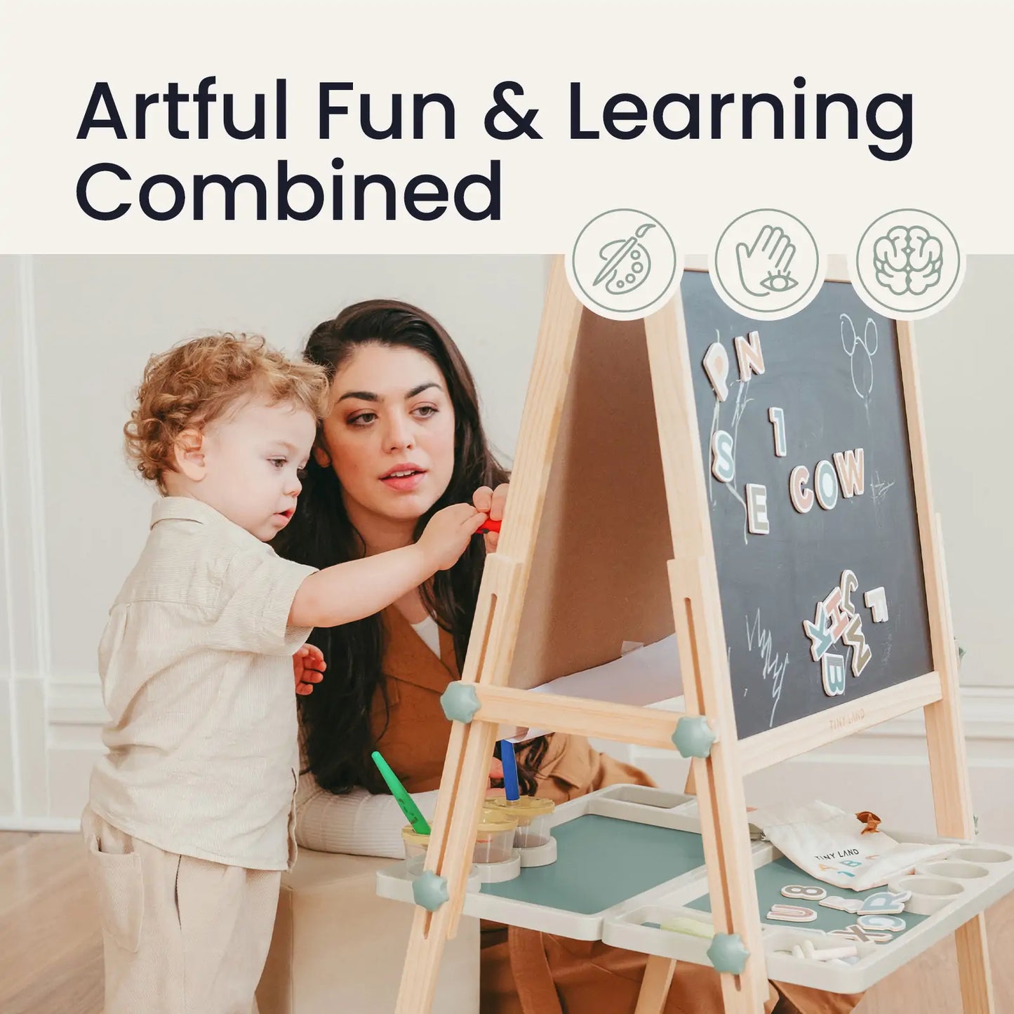 Tiny Land® Magnitales Wooden Easel for Kids - Green