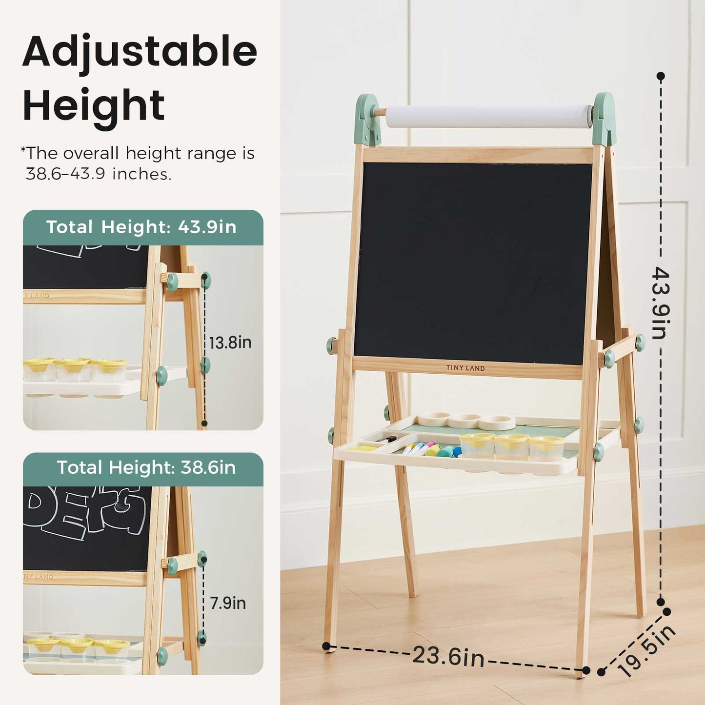 Tiny Land® Magnitales Wooden Easel for Kids - Green