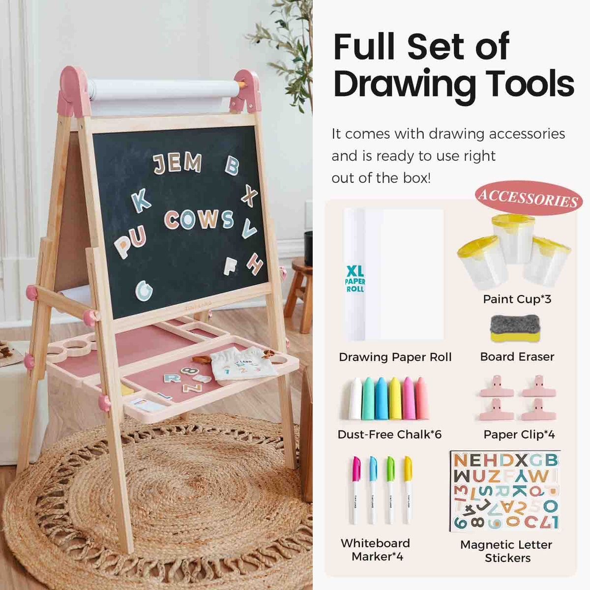 Tiny Land Magnitales Double-Sided Art Easel & Paper Roll Set