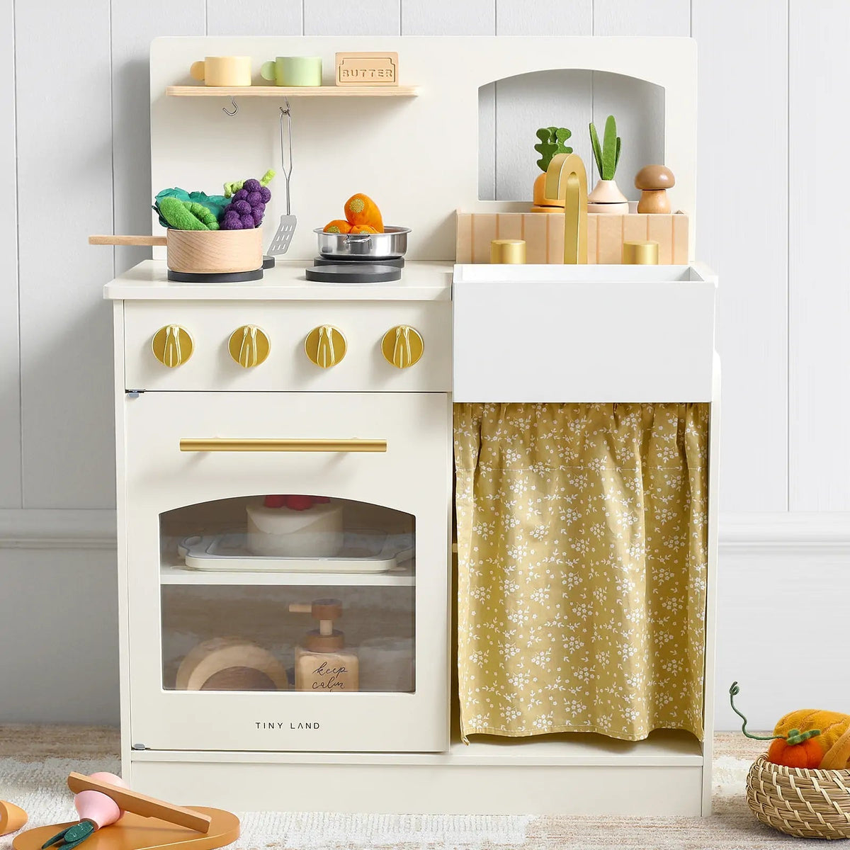 Tiny Land Honey Kitchenette Play Kitchen – Toddler Pretend Cooking Set