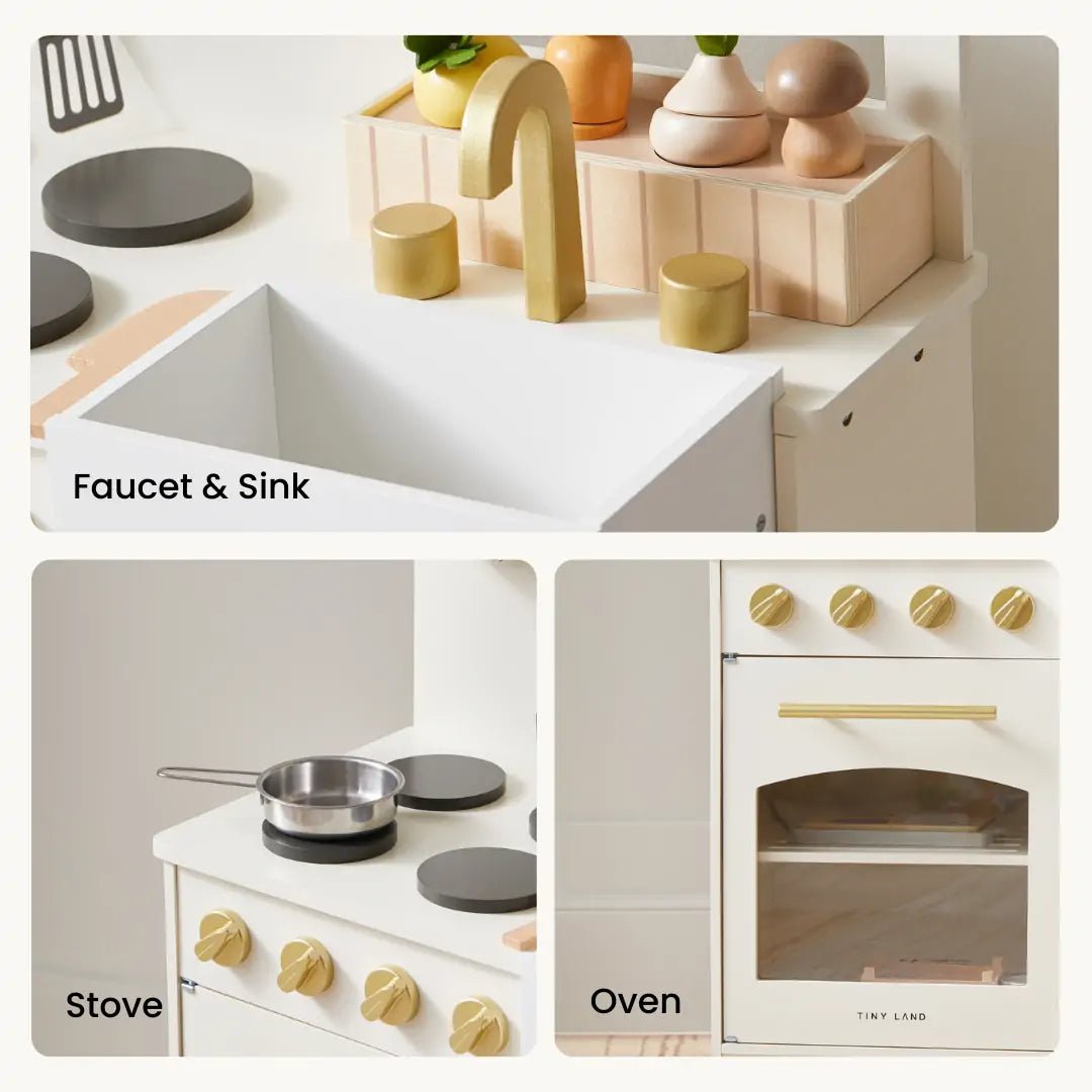 Tiny Land Honey Kitchenette Play Kitchen – Toddler Pretend Cooking Set