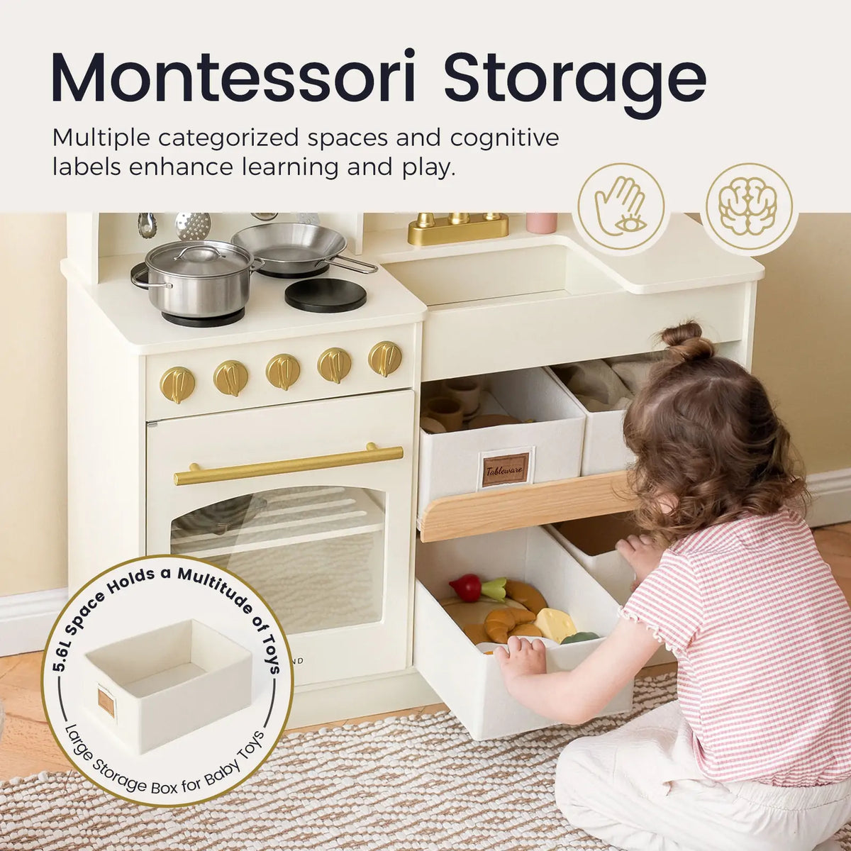 Tiny Land Wooden Play Kitchen with Storage – Cottage-Style Toddler Kitchen