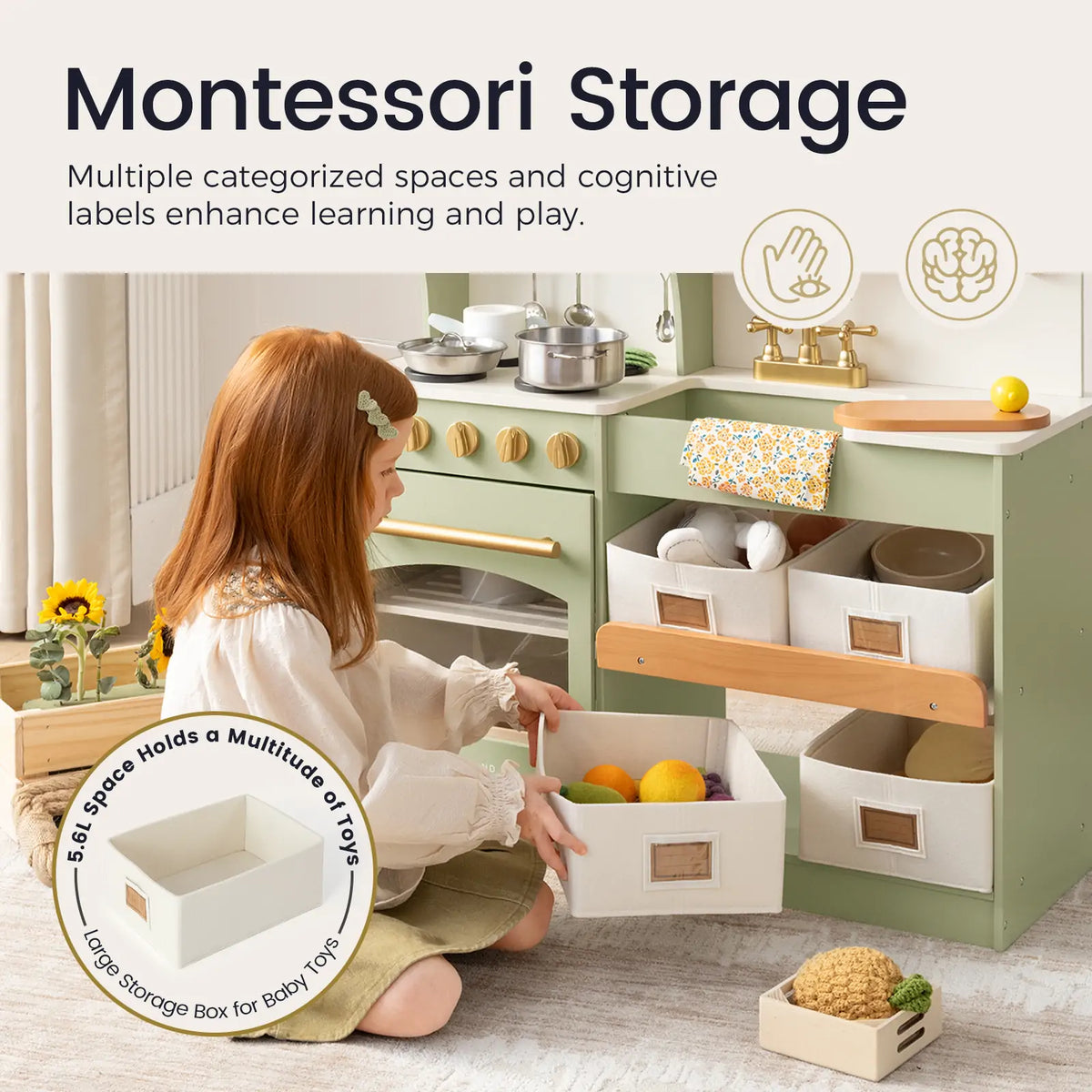 Tiny Land Wooden Play Kitchen with Storage – Cottage-Style Toddler Kitchen