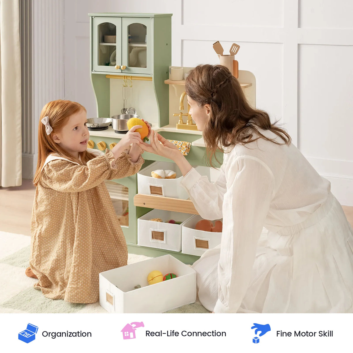 Tiny Land Wooden Play Kitchen with Storage – Cottage-Style Toddler Kitchen