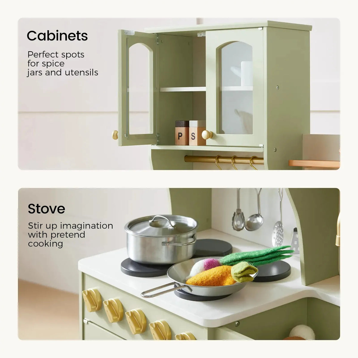 Tiny Land Wooden Play Kitchen with Storage – Cottage-Style Toddler Kitchen