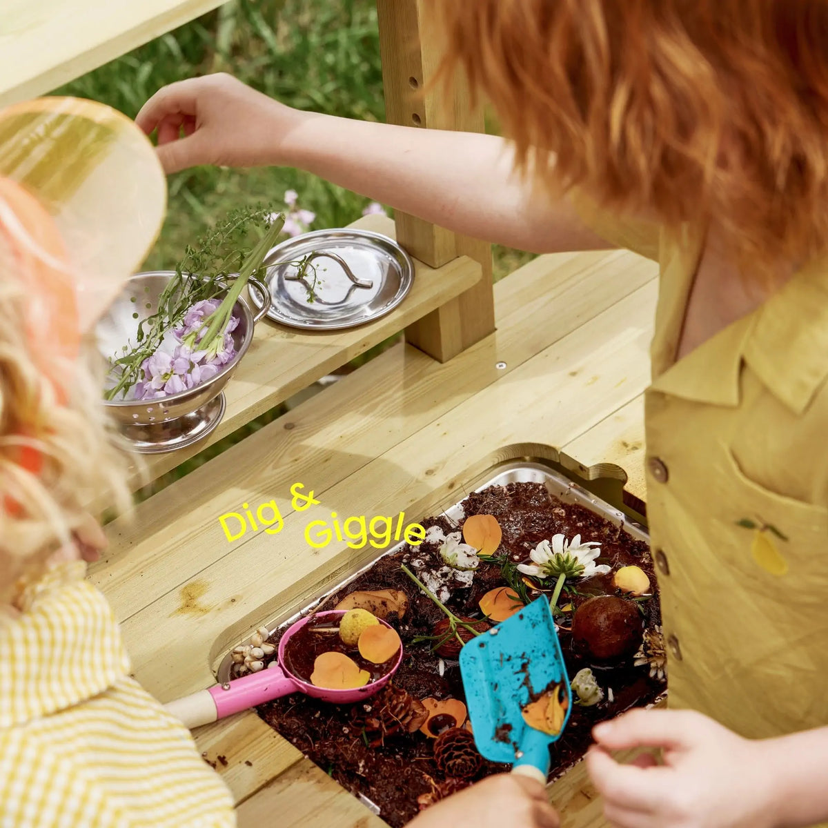 Tiny Land DuoPlay Mud Kitchen – Outdoor Wooden Play Kitchen with Water Tank
