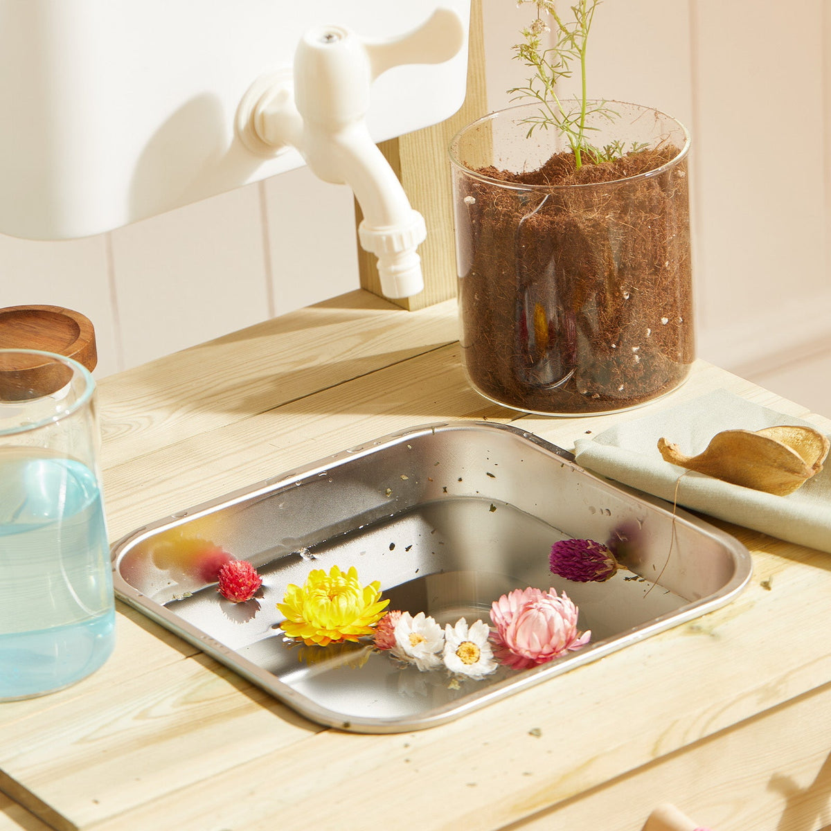 Tiny Land DuoPlay Mud Kitchen – Outdoor Wooden Play Kitchen with Water Tank