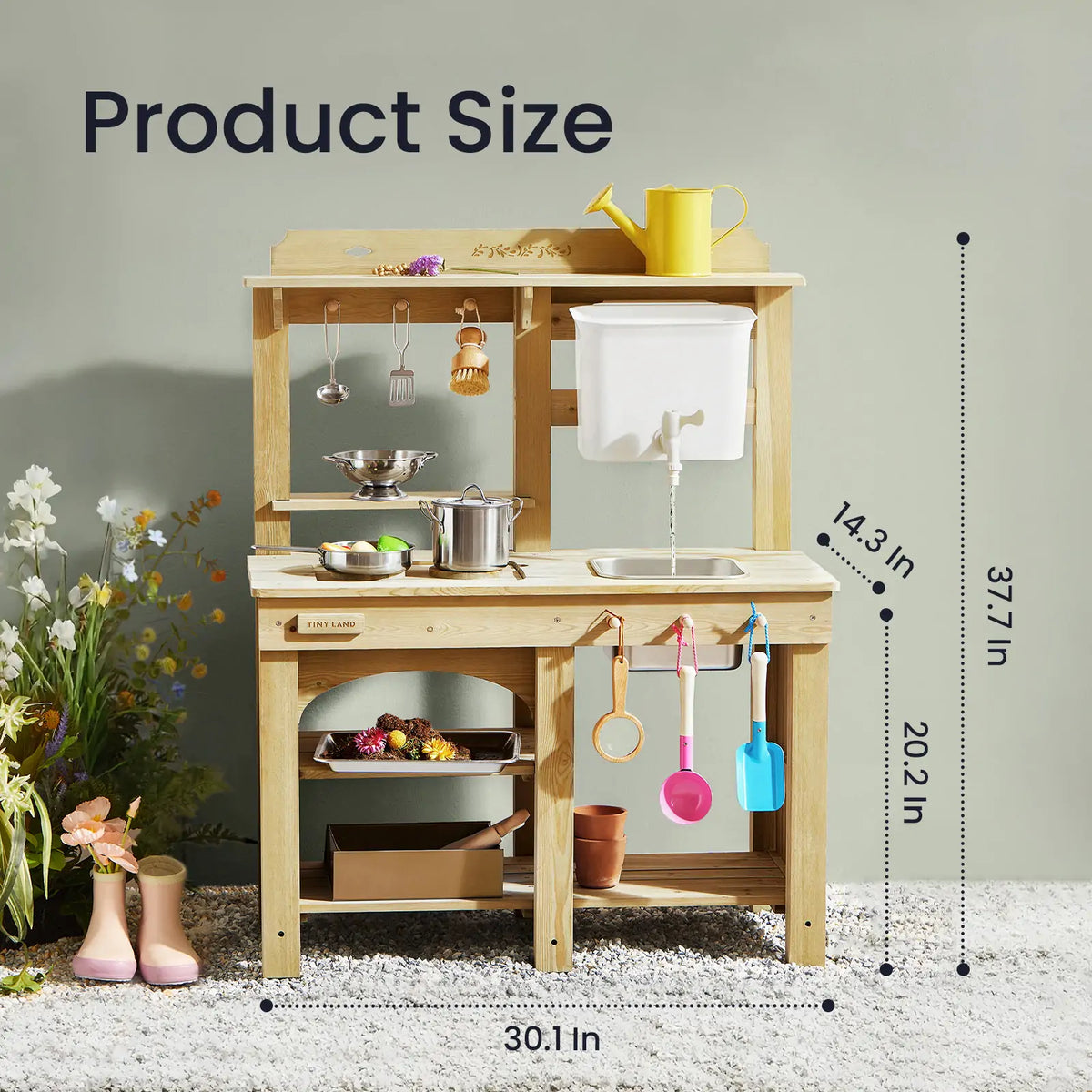 Tiny Land DuoPlay Mud Kitchen – Outdoor Wooden Play Kitchen with Water Tank