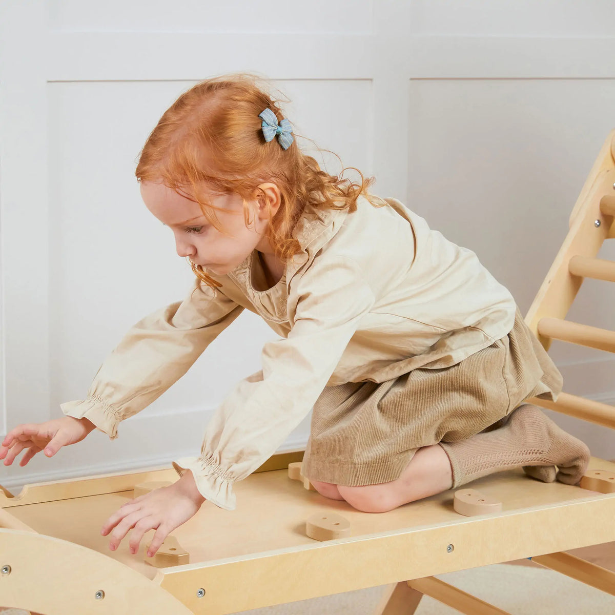 Tiny Land Pikler Triangle 7-in-1 – Wooden Montessori Climbing Set with Slide