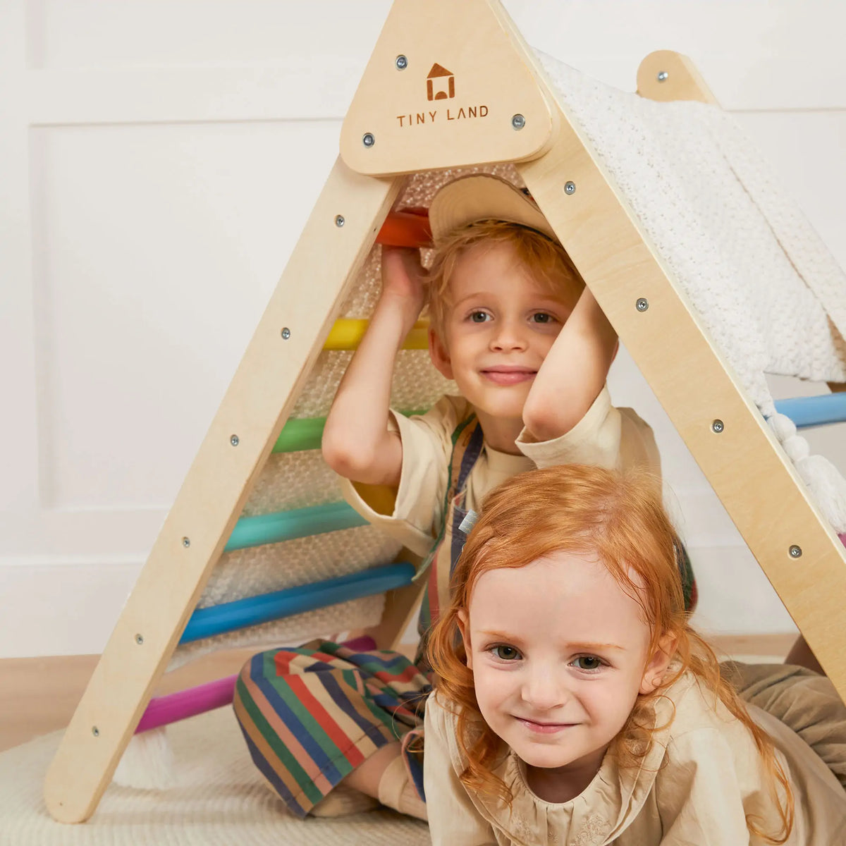 Tiny Land Pikler Triangle 7-in-1 – Wooden Montessori Climbing Set with Slide