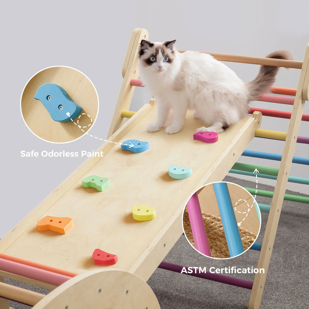 Tiny Land Pikler Triangle 7-in-1 – Wooden Montessori Climbing Set with Slide