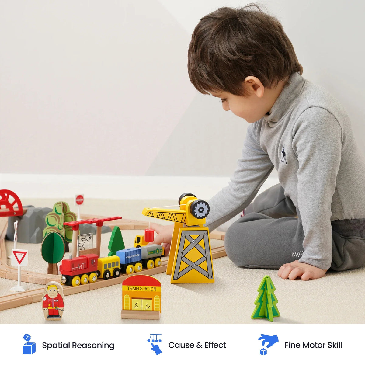Tiny Land Wooden Train Set for Kids – 39, 55 or 110 Pieces